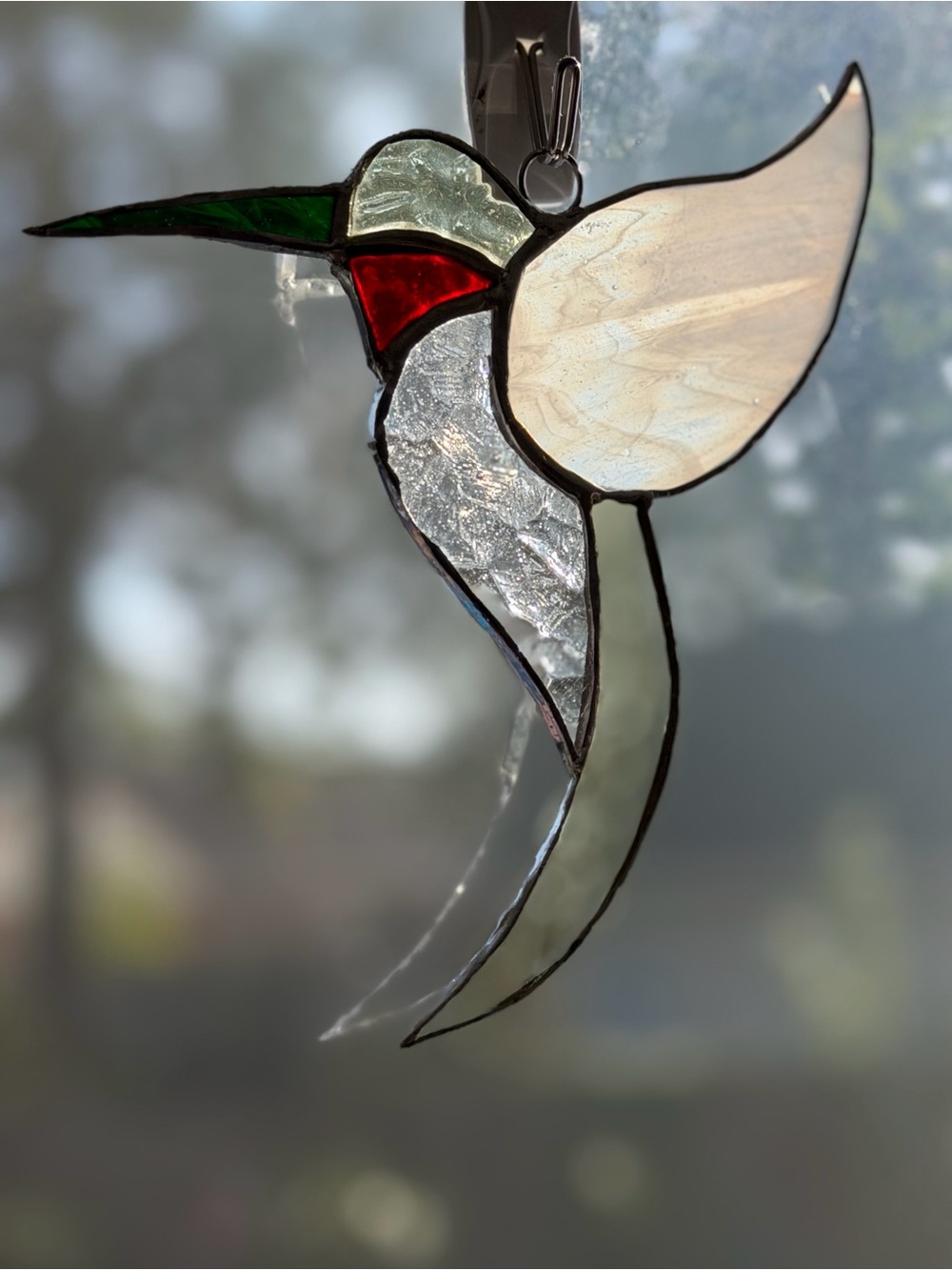 Stained Glass Hummingbird Suncatcher - Green & Red